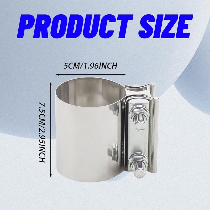 PACLVIO Exhaust Clamp, Exhaust Pipe Clamp, 2.0'' Butt Joint Stainless Steel Clamp Band, Universal Car Accessories Widening Clamp Butt Joint Exhaust Clamp Replacement for Exhaust Pipe (2 inch) - Image 2